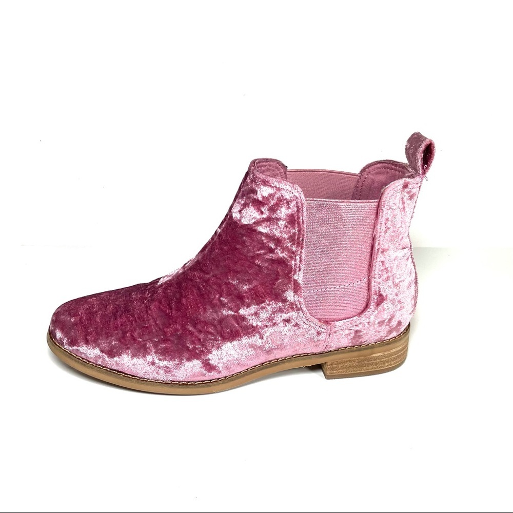Toms Ella Women’s Ankle Boots Pink Crushed Velvet‎ Booties Size 7